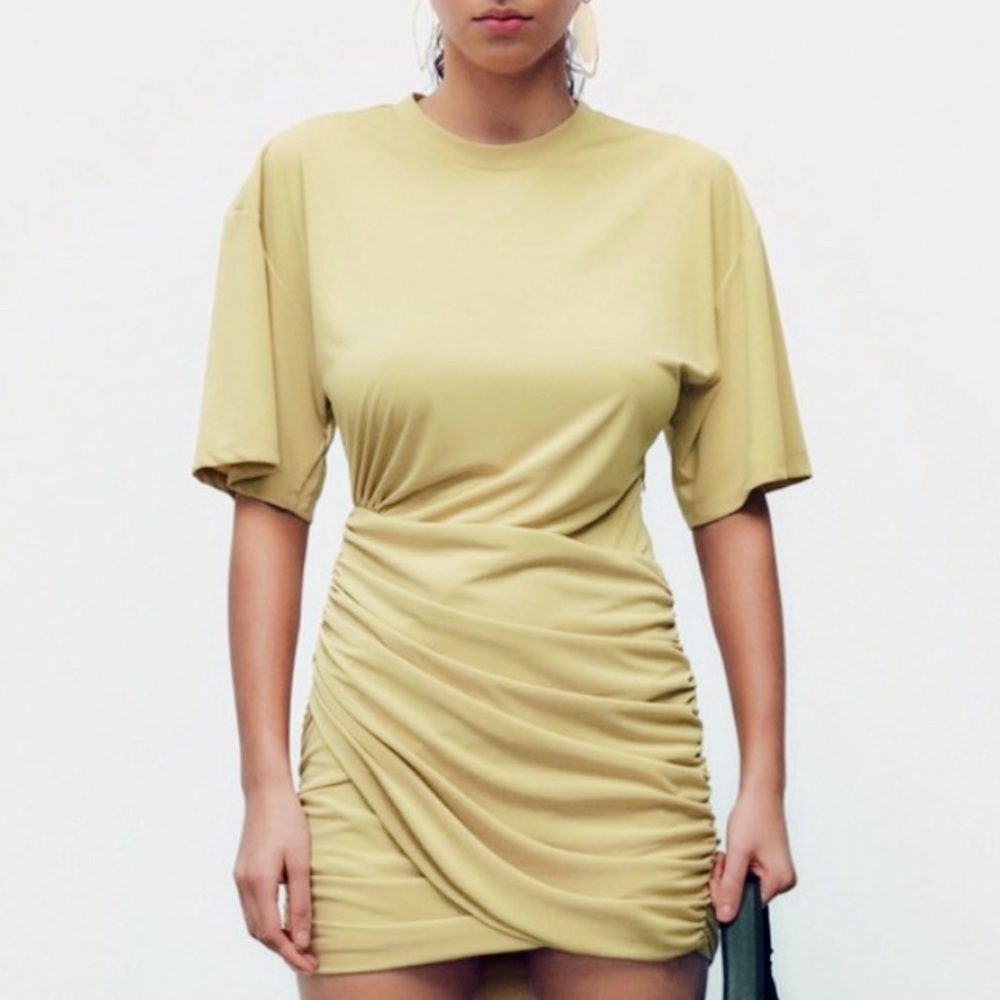 Zara Yellow Ruched TShirt Dress